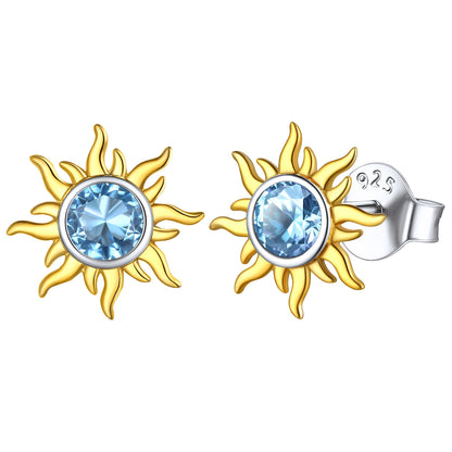 Sterling Silver Sun Burst Birthstone Stud Earrings