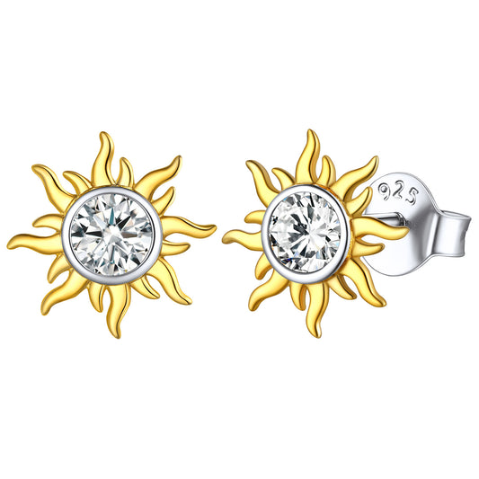 Sterling Silver Sun Burst Birthstone Stud Earrings