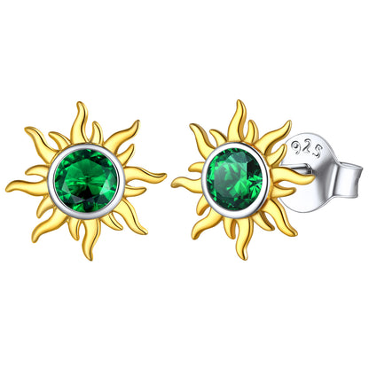 Sterling Silver Sun Burst Birthstone Stud Earrings