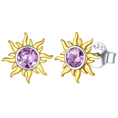 Sterling Silver Sun Burst Birthstone Stud Earrings