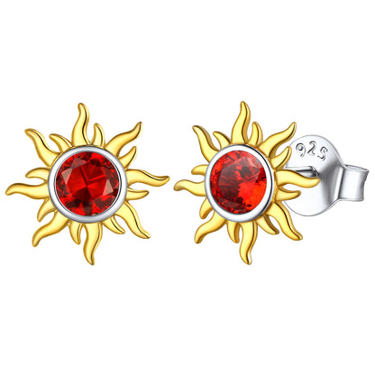 Sterling Silver Sun Burst Birthstone Stud Earrings