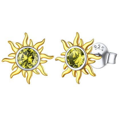Sterling Silver Sunflower Birthstone Stud Earrings