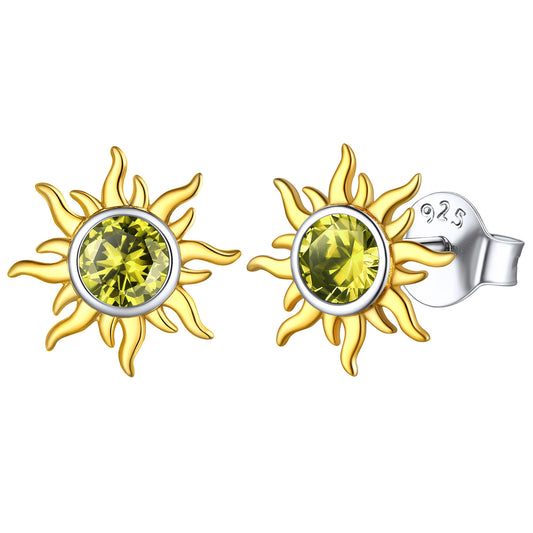 Sterling Silver Sun Burst Birthstone Stud Earrings