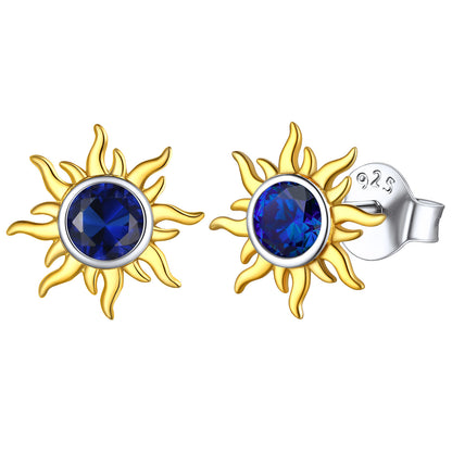 Sterling Silver Sun Burst Birthstone Stud Earrings