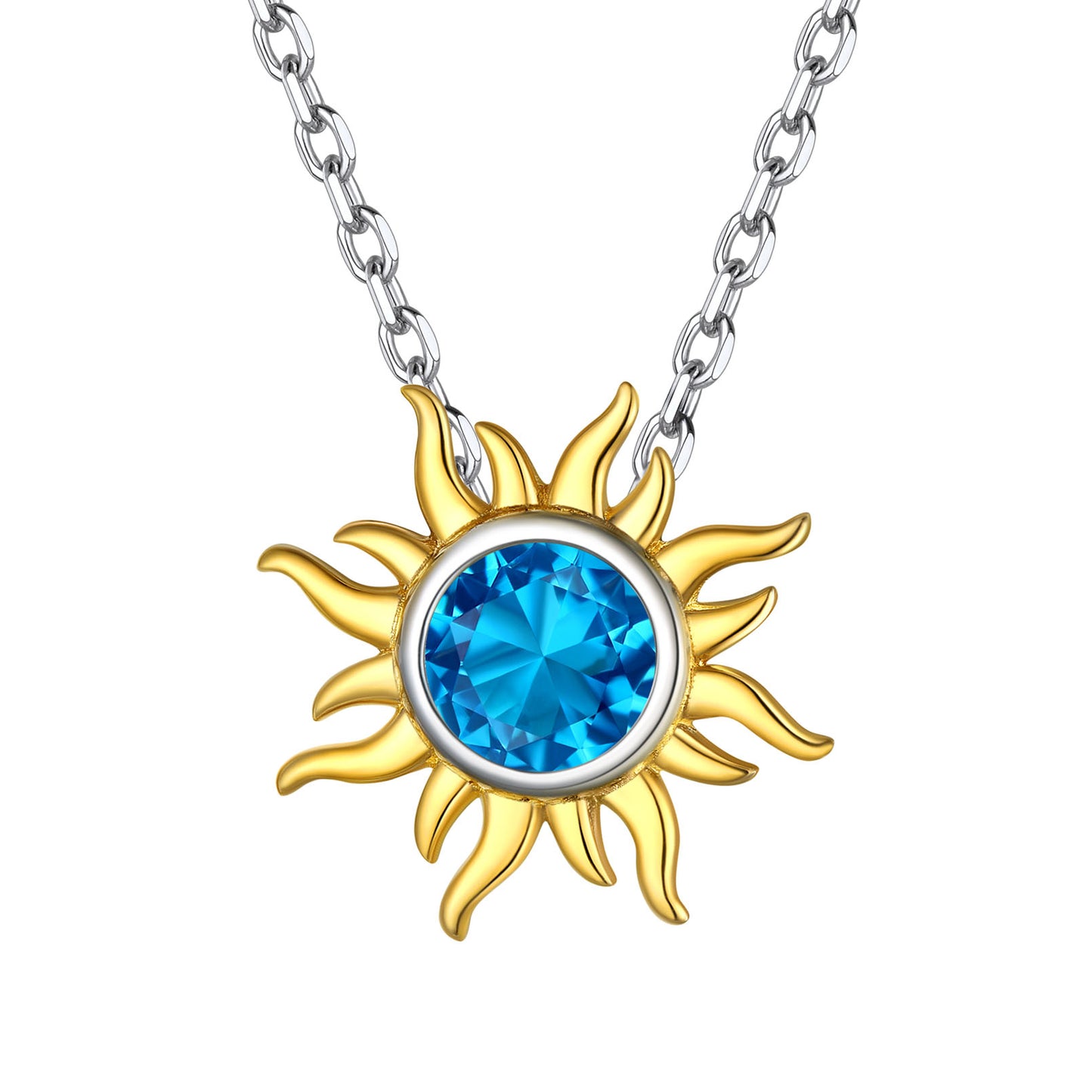 925 Sterling Silver Birthstone Celestial Sun Necklace