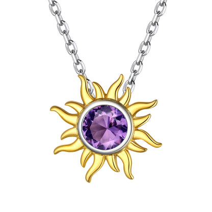 925 Sterling Silver Birthstone Celestial Sun Necklace