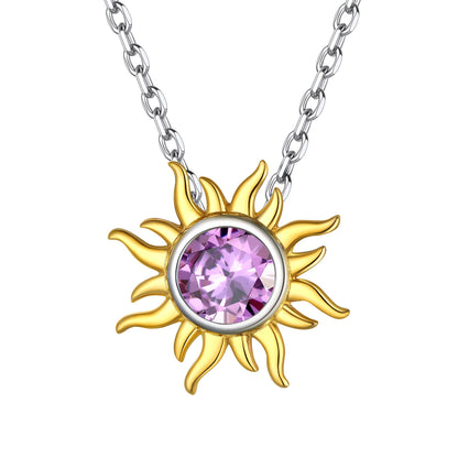 925 Sterling Silver Birthstone Celestial Sun Necklace