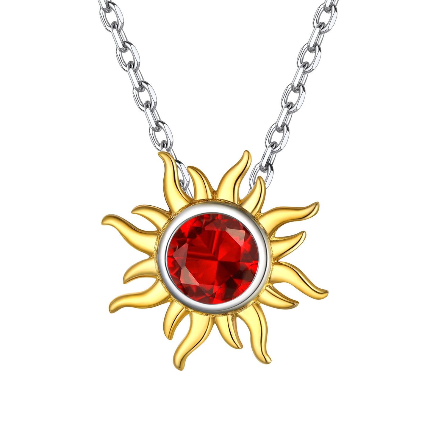925 Sterling Silver Birthstone Celestial Sun Necklace