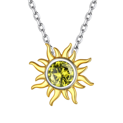 925 Sterling Silver Birthstone Celestial Sun Necklace