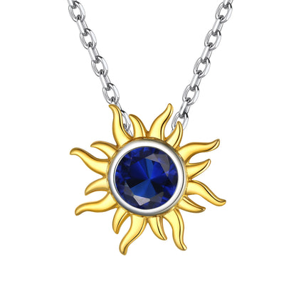 925 Sterling Silver Birthstone Celestial Sun Necklace