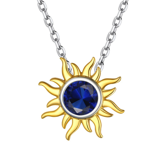 925 Sterling Silver Birthstone Celestial Sun Necklace