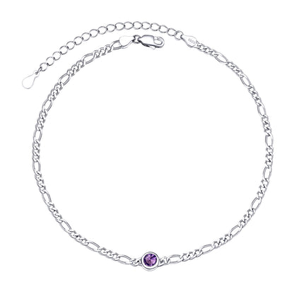 Birthstone Anklet Sterling Silver Figaro Chain Anklet