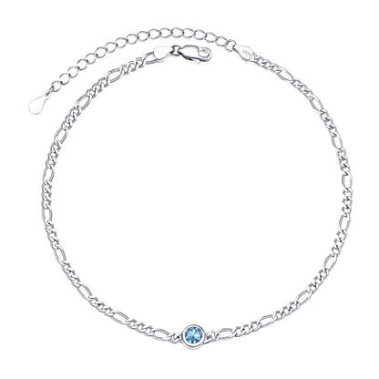 Birthstone Anklet Sterling Silver Figaro Chain Anklet