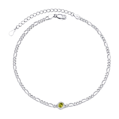 Birthstone Anklet Sterling Silver Figaro Chain Anklet