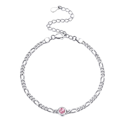 Bracelet chaîne en argent sterling avec pierre de naissance pour femme