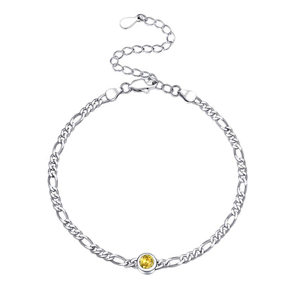 Sterling Silver Figaro Chain Bracelet With Birthstone