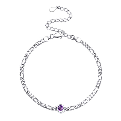 Sterling Silver Figaro Chain Bracelet With Birthstone