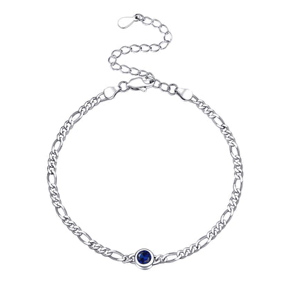 Sterling Silver Figaro Chain Bracelet With Birthstone