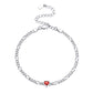 Heart Birthstone Sterling Silver Figaro Chain Bracelet