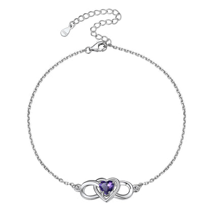 925 Sterling Silver Infinity Heart Birthstone Anklet For Women