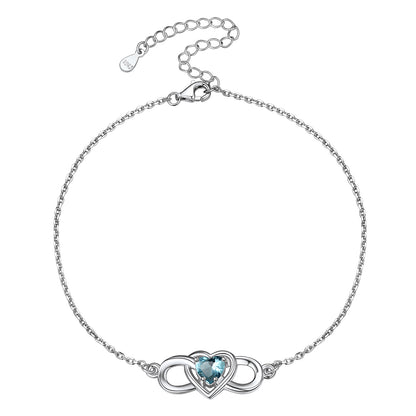 925 Sterling Silver Infinity Heart Birthstone Anklet For Women