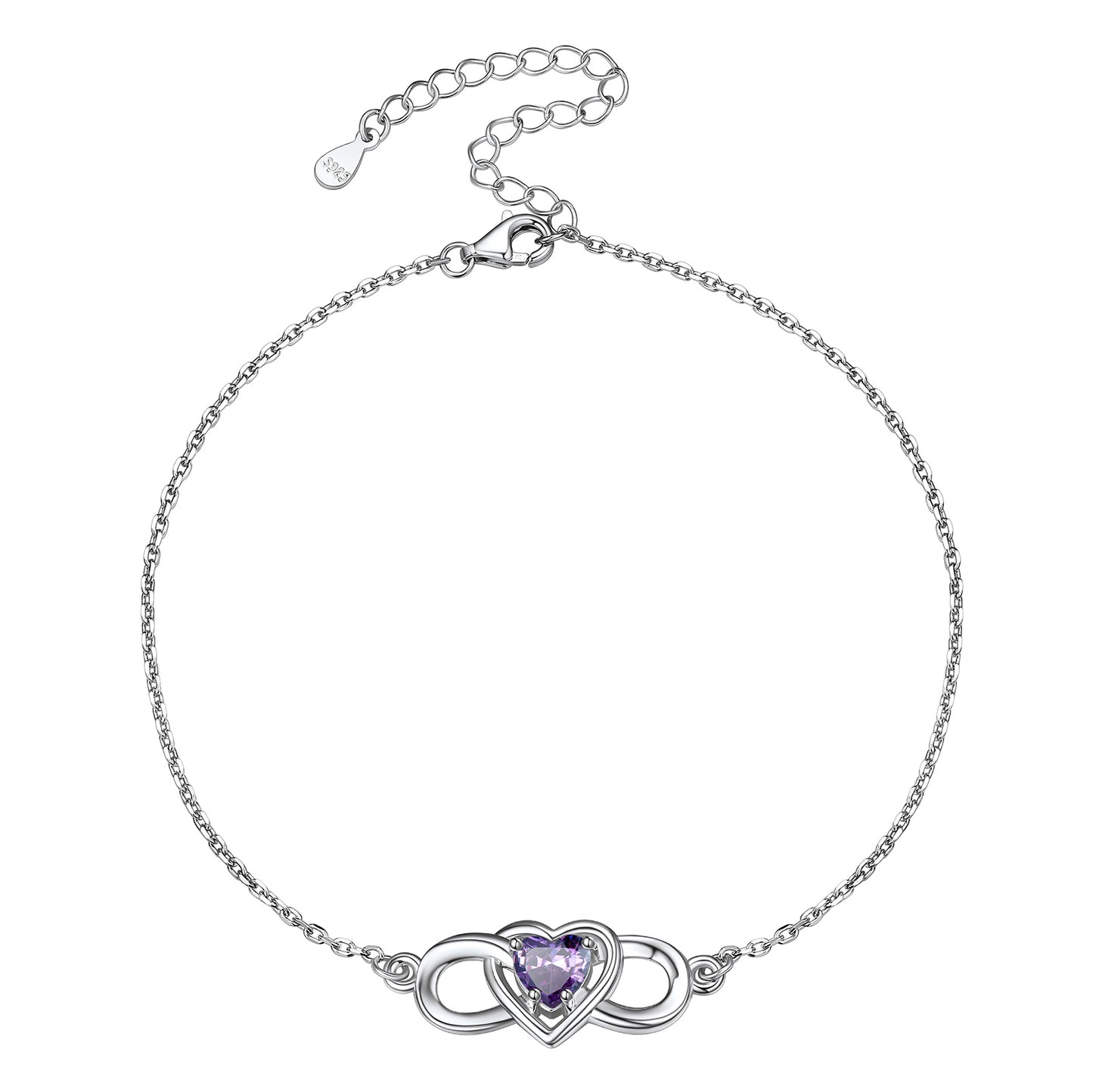Sterling Silver Infinity Heart Birthstone Anklet For Women