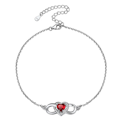 925 Sterling Silver Infinity Heart Birthstone Anklet For Women