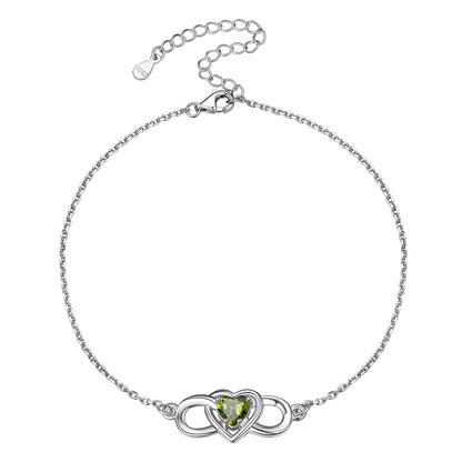 925 Sterling Silver Infinity Heart Birthstone Anklet For Women