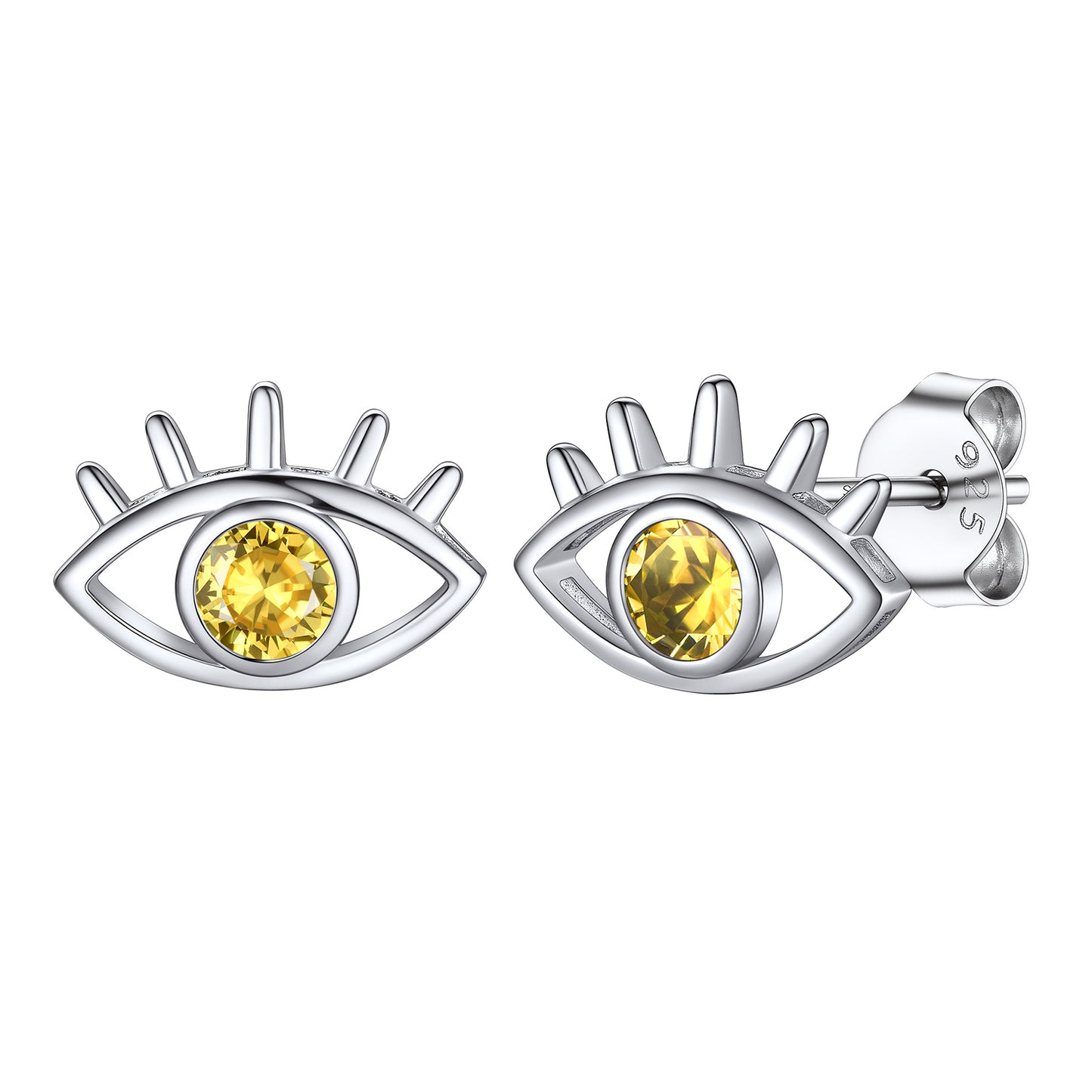Sterling Silver Birthstone Evil Eye Stud Earrings For Women