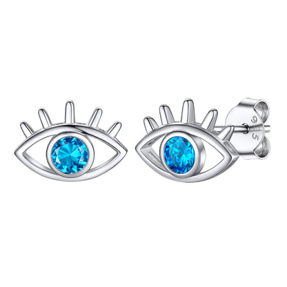 Sterling Silver Birthstone Evil Eye Stud Earrings For Women