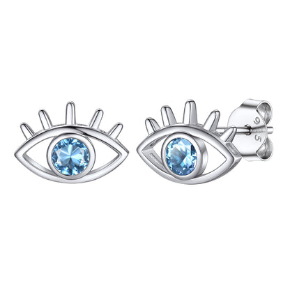 Sterling Silver Birthstone Evil Eye Stud Earrings For Women