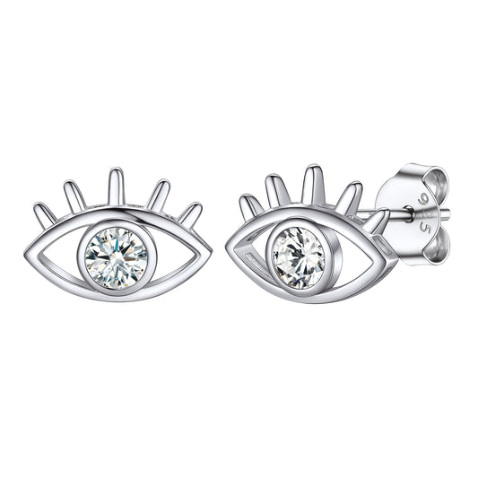 Sterling Silver Birthstone Evil Eye Stud Earrings For Women