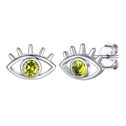 Sterling Silver Birthstone Evil Eye Stud Earrings For Women