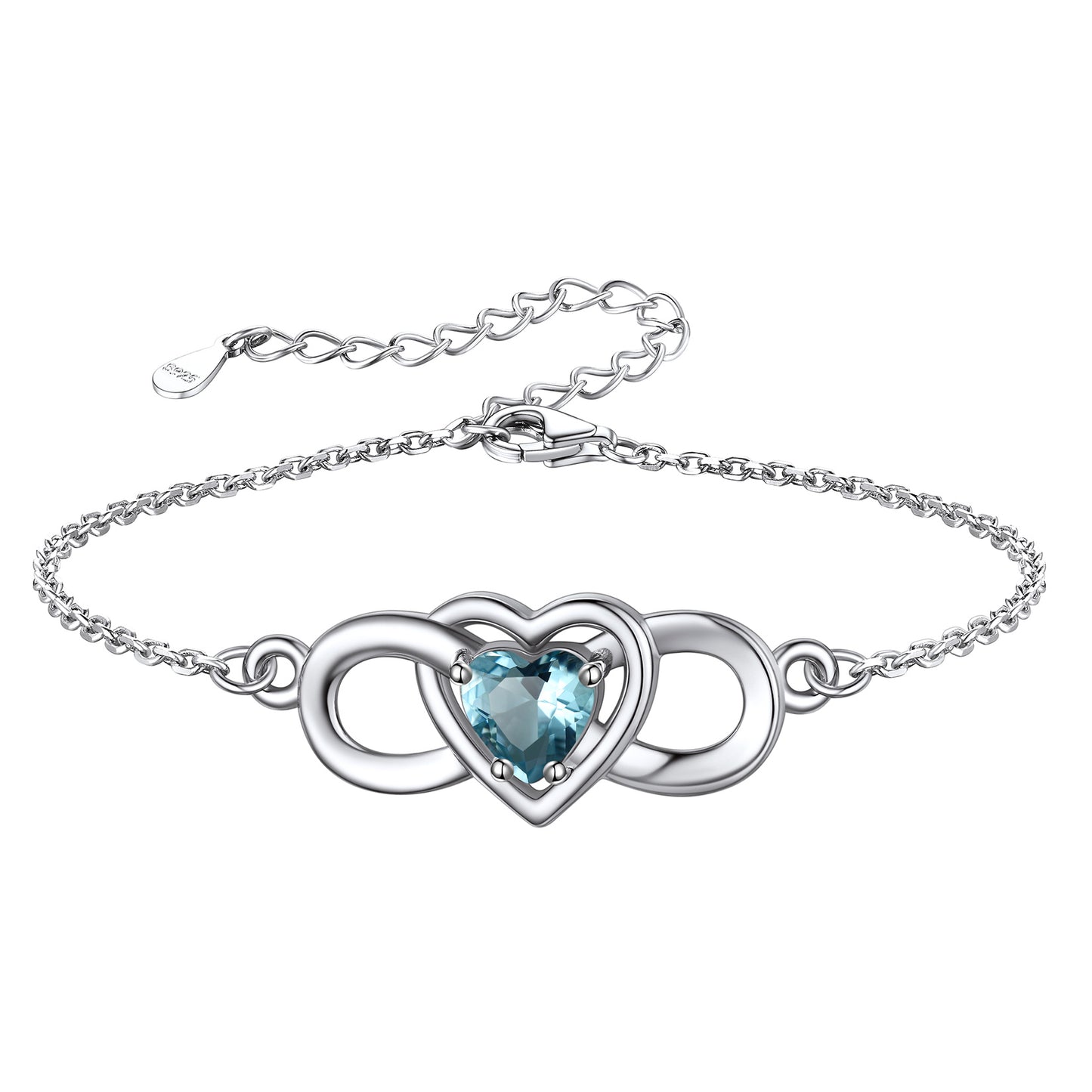 Sterling Silver Infinity Heart Birthstone Chain Bracelet