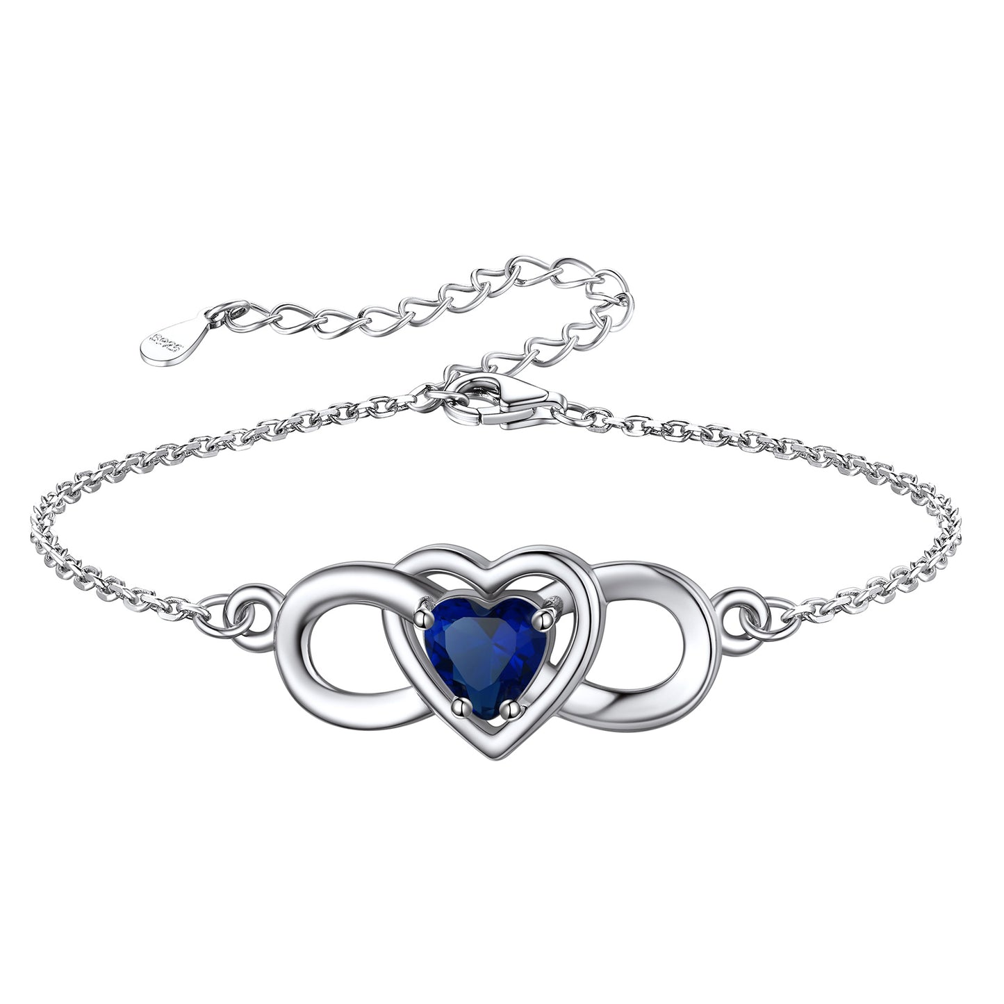 Sterling Silver Infinity Heart Birthstone Chain Bracelet