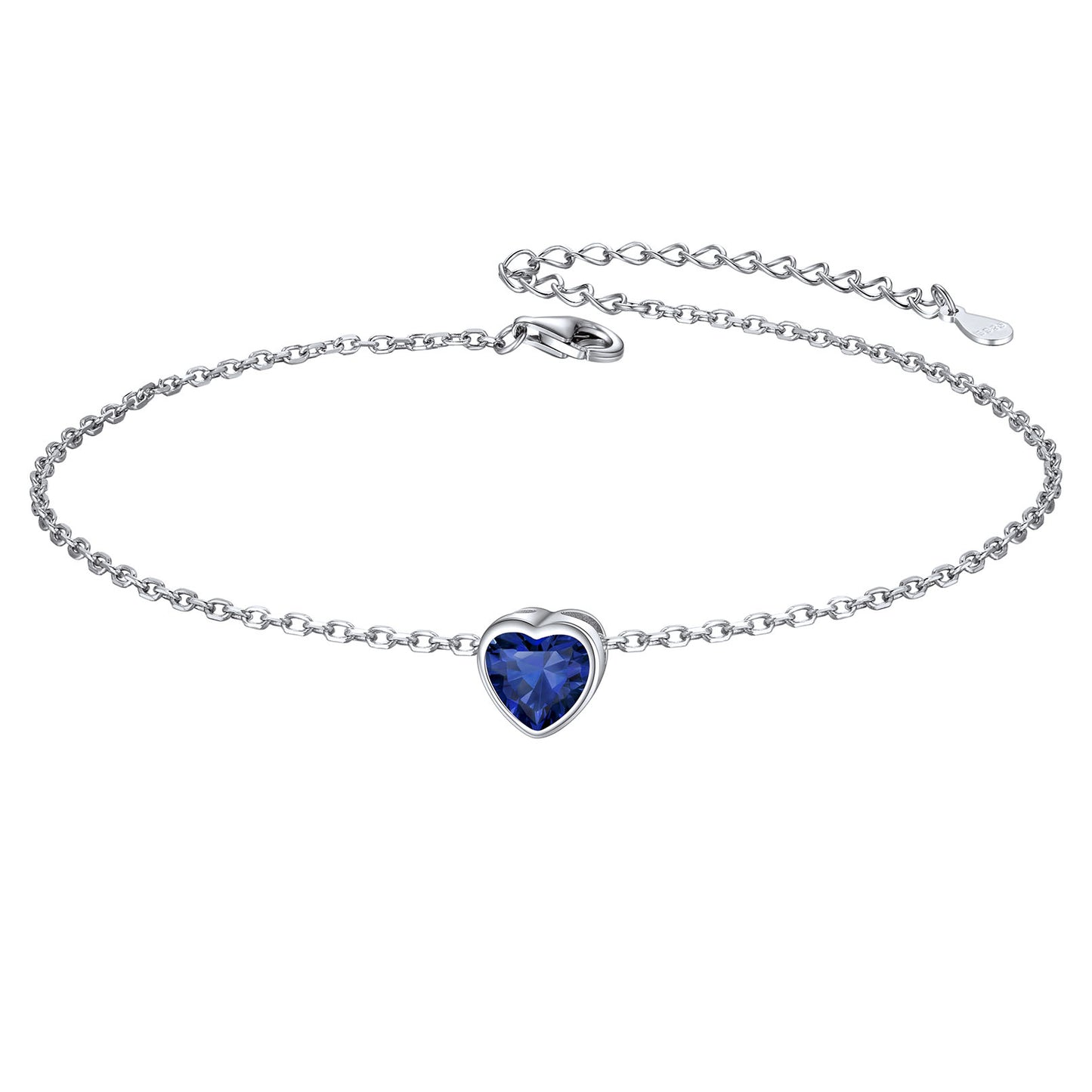 Heart Birthstone Anklet Sterling Silver Chain Anklet