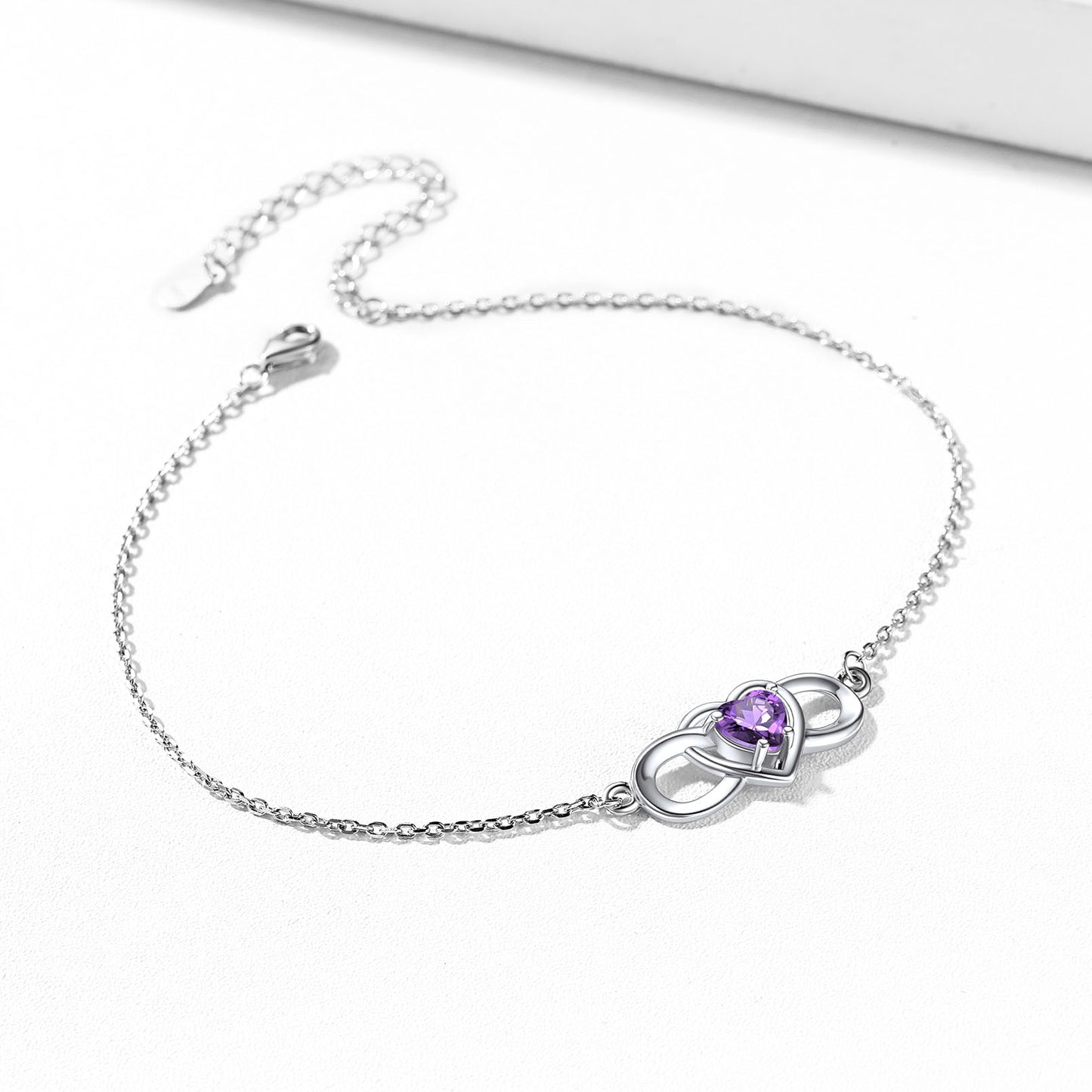 Sterling Silver Infinity Heart Birthstone Anklet For Women