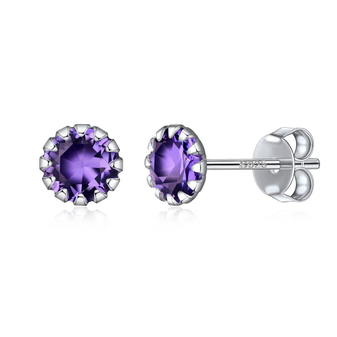 Sterling Silver Amethyst Circle Dot Stud Earrings Birthstone For Women BIRTHSTONES JEWELRY