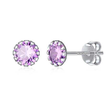 Sterling Silver Amethyst Circle Dot Stud Earrings Birthstone For Women BIRTHSTONES JEWELRY