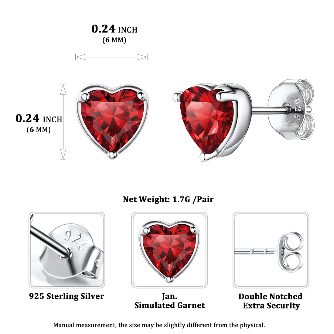 925 Sterling Silver Crystal Zircon Heart-shaped Earrings for Women, buy J449