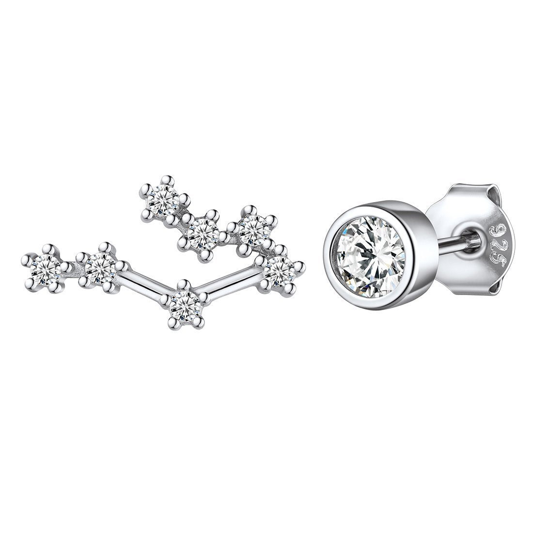 925 Sterling Silver Leo Zodiac Birthstone Asymmetrical Stud Earrings for Women BIRTHSTONES JEWELRY