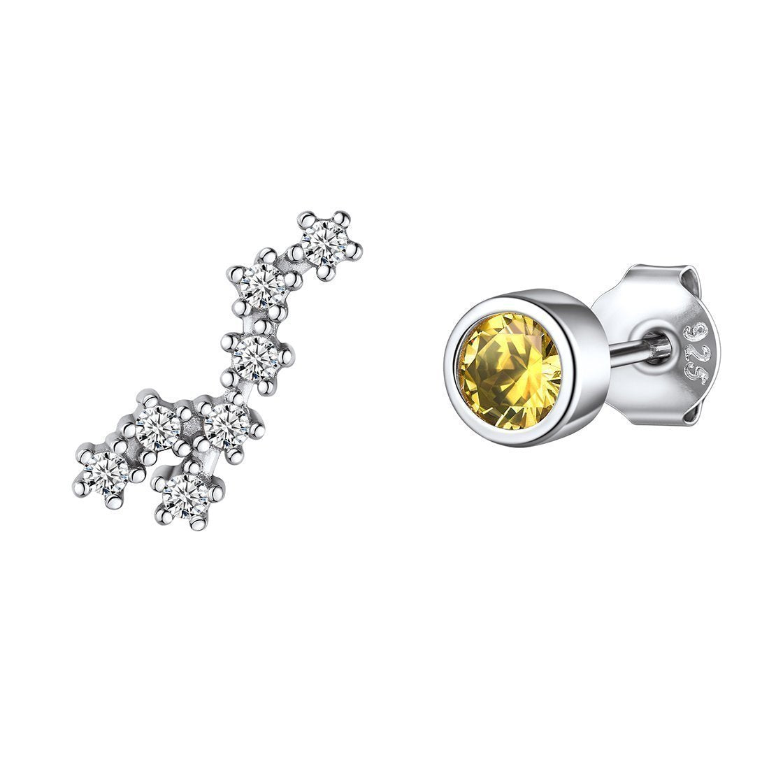 925 Sterling Silver Leo Zodiac Birthstone Asymmetrical Stud Earrings for Women BIRTHSTONES JEWELRY