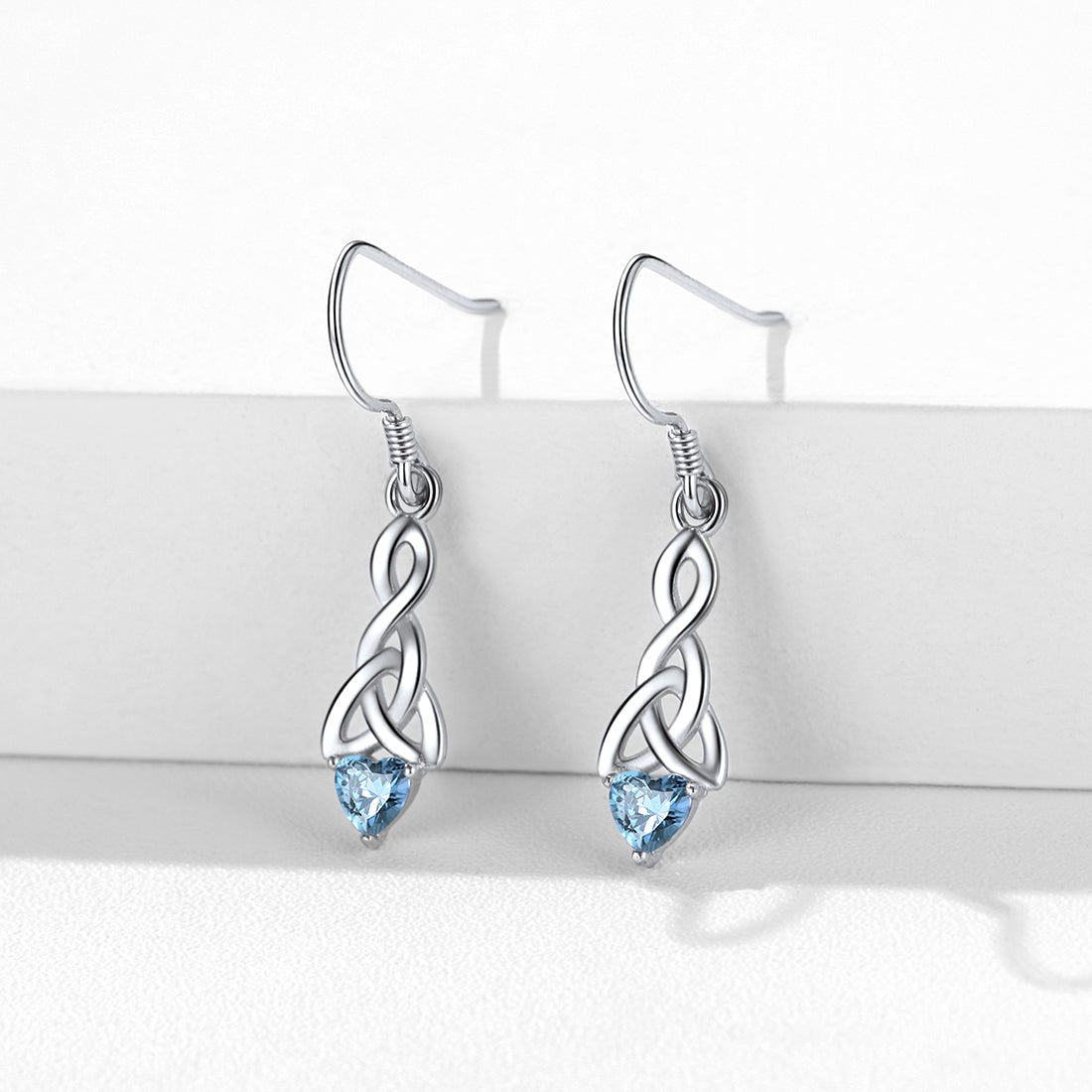 Sterling Silver Birthstone Celtic Knot Dangle Earrings