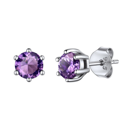 Sterling Silver February Birthstone Amethyst Stud Earrings For Women BIRTHSTONES JEWELRY