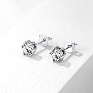 Sterling Silver Round Cut Birthstone Stud Earrings For Women