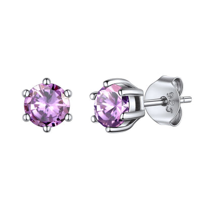 Sterling Silver February Birthstone Amethyst Stud Earrings For Women BIRTHSTONES JEWELRY