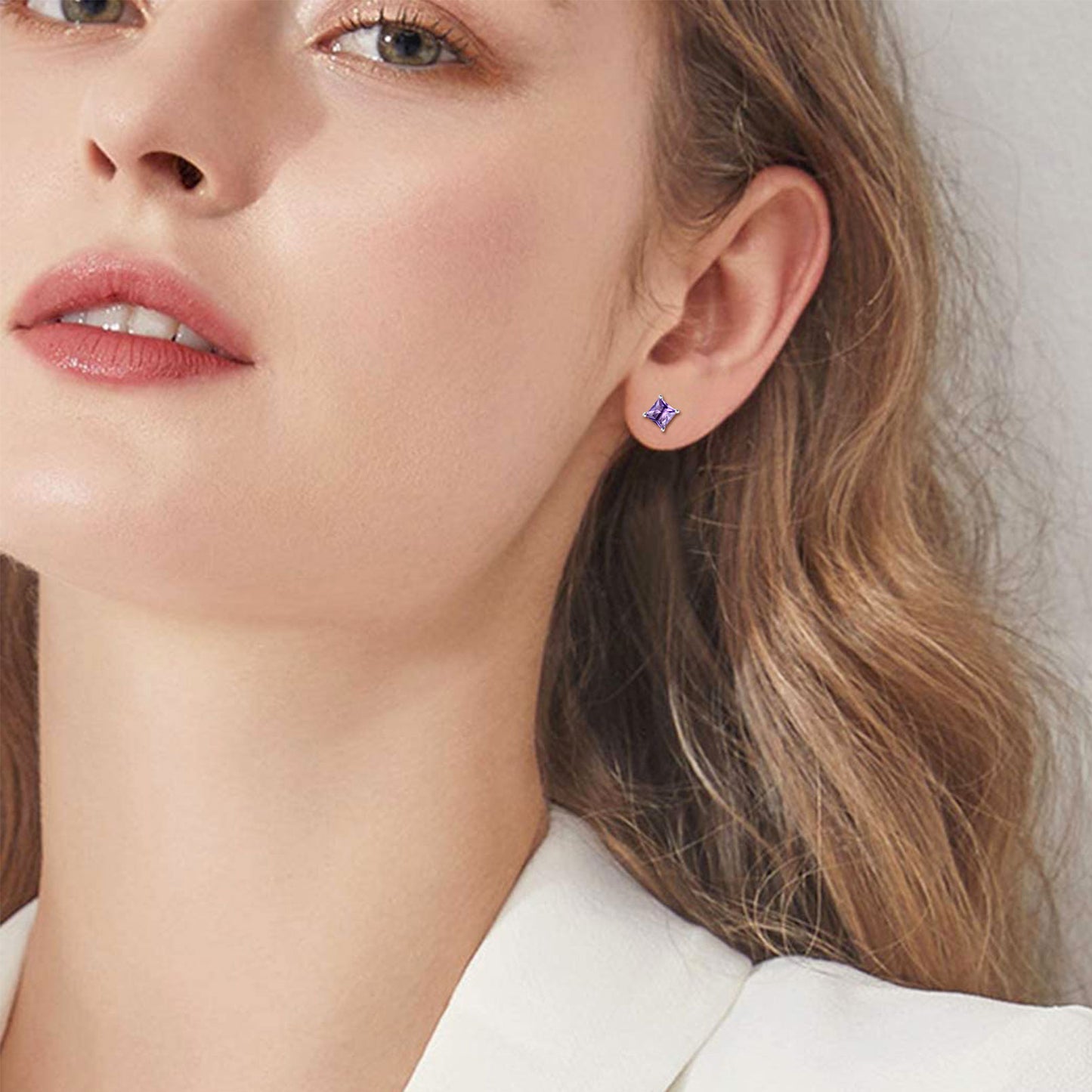 Sterling Silver Square Birthstone Stud Earrings For Women