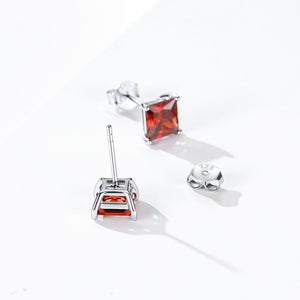 Sterling Silver Square Birthstone Stud Earrings For Women