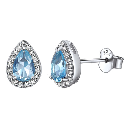 Teardrop Birthstone Halo Stud Earrings For Women Sterling Silver BIRTHSTONES JEWELRY