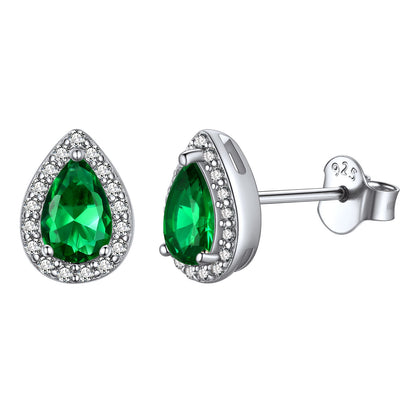 Teardrop Birthstone Halo Stud Earrings For Women Sterling Silver BIRTHSTONES JEWELRY